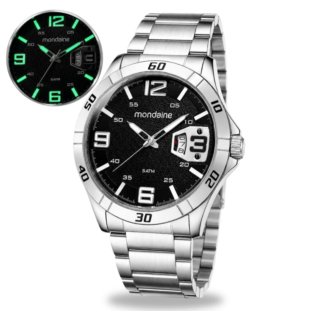 Relógio Mondaine MAsculino Analógico  De Pulso Moderno Quartz Prateado Prova D'água 50 Metros Calendário Original