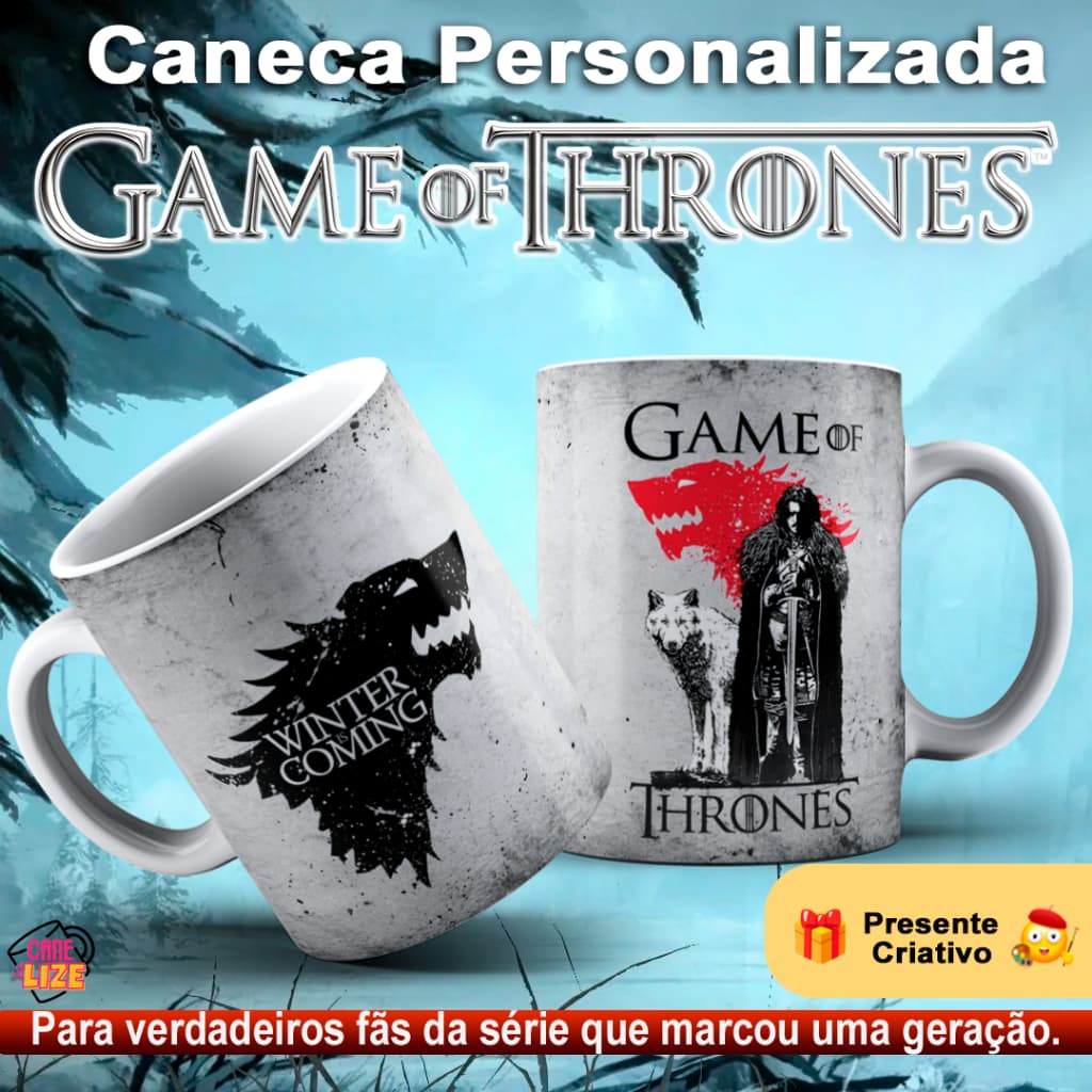 Caneca Game of Thrones - Casas: Stark • Lannister • Targaryen • Baratheon | Presente para Fãs