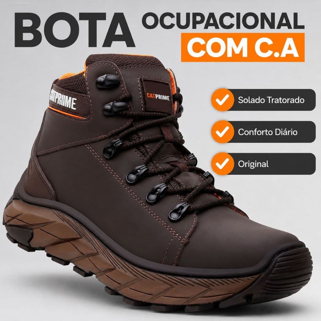 Bota Ocupacional Com CA Adventure Masculina Cano Médio Solado Tratorado Confortável