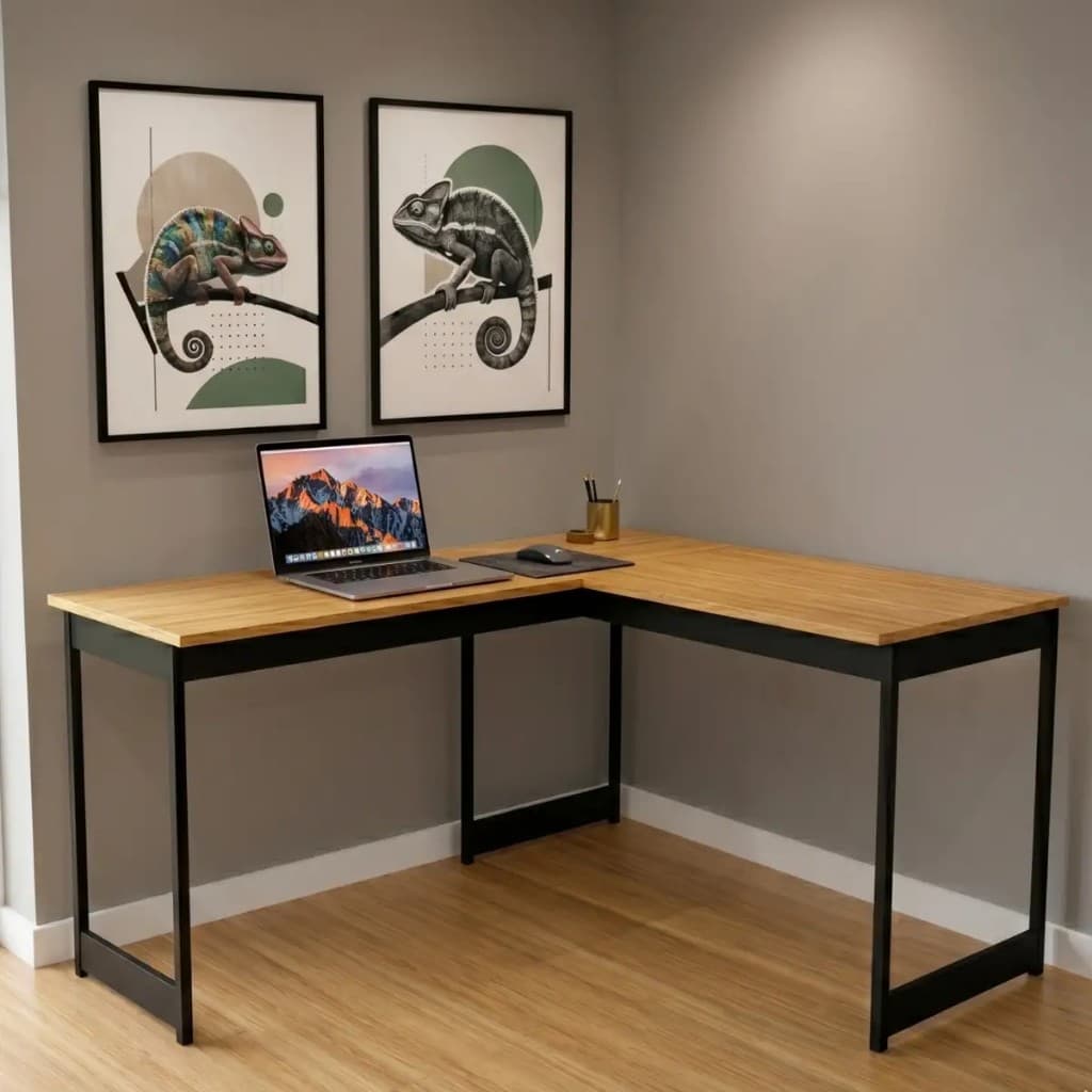 Escrivaninha Mesa De Canto Escritório Home Office Em L 116 cm Apoio Industrial Beni Móveis Camaleão
