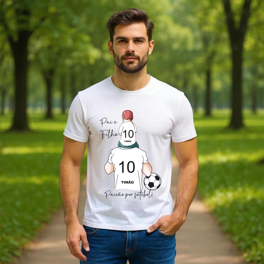 Bella Gis Camiseta Personalizada Dia dos Pais Amor Futebol Pai e Filho Menino Papai Meu Herói Craque