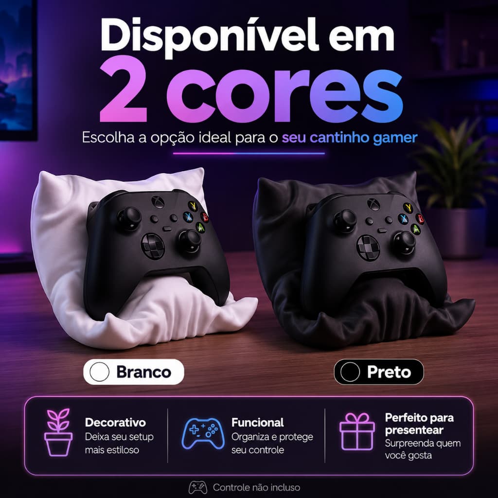 Suporte para Controle Gamer Formato Almofada Porta Controle Branco Preto