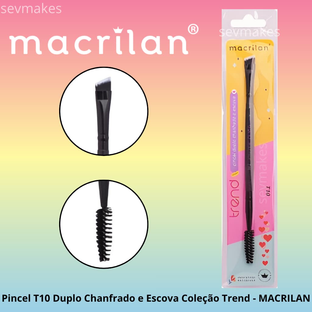 Pincel T10 Duplo Chanfrado e Escova Coleção Trend - MACRILAN