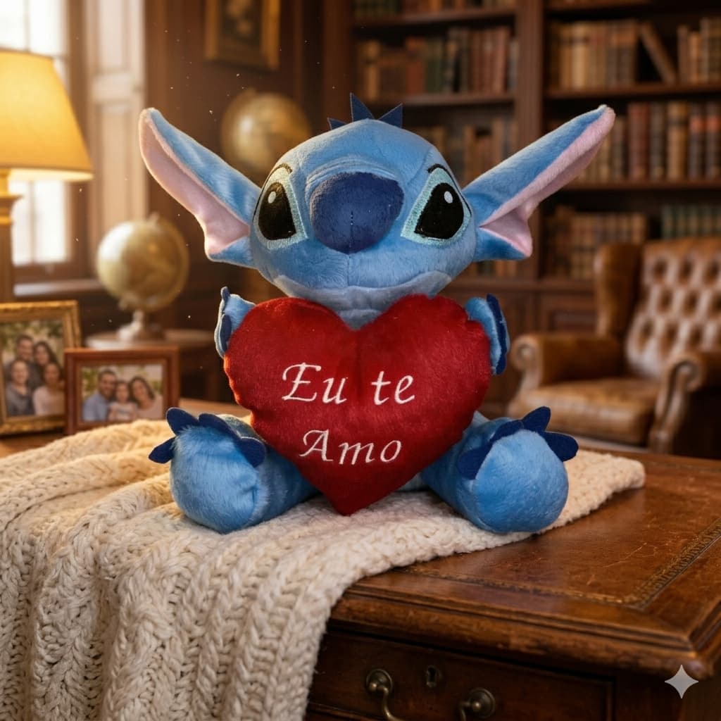 Stitch Azul Antialérgico Disney 50cm Coração Eu Te Amo