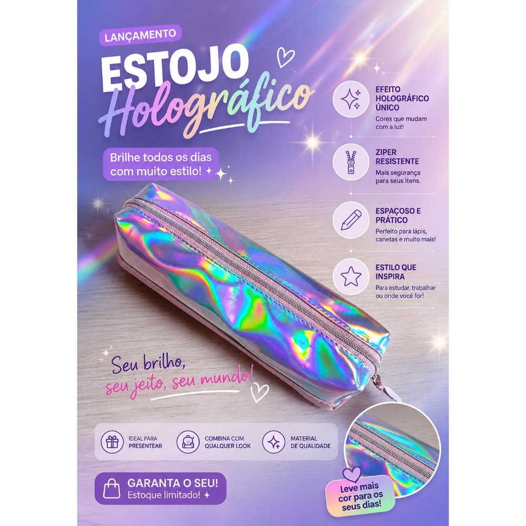 Estojo Holográfico BRW - Rosê -Tradicional
