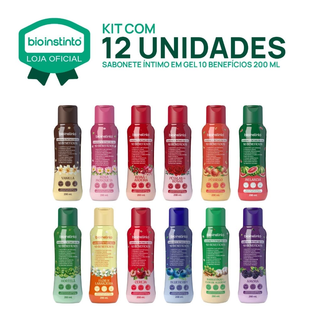 12 UN SABONETES 10 BENEFÍCIOS Íntimo 200ml Bio Instinto sabonete em Gel com extratos naturais