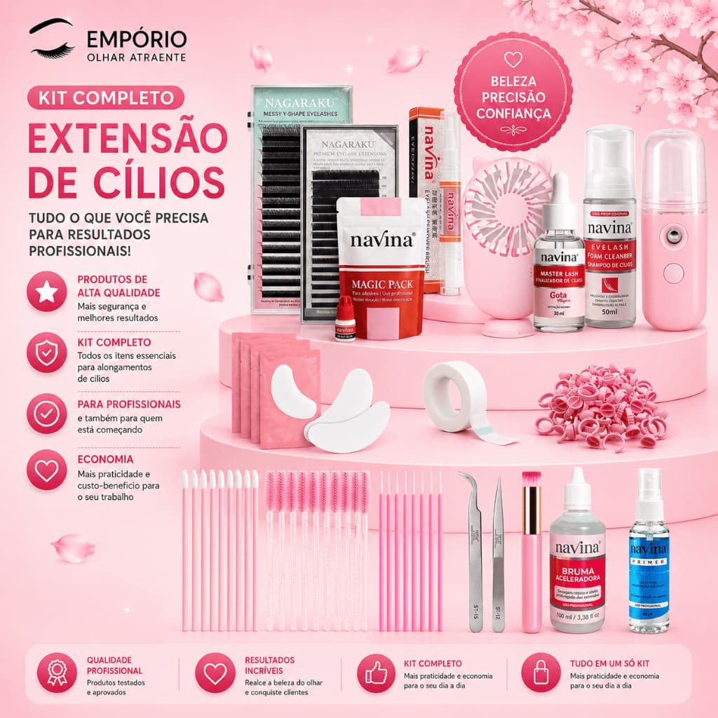 Kit Completo Cilios Extensão Navina Nagaraku Iniciante Profissional