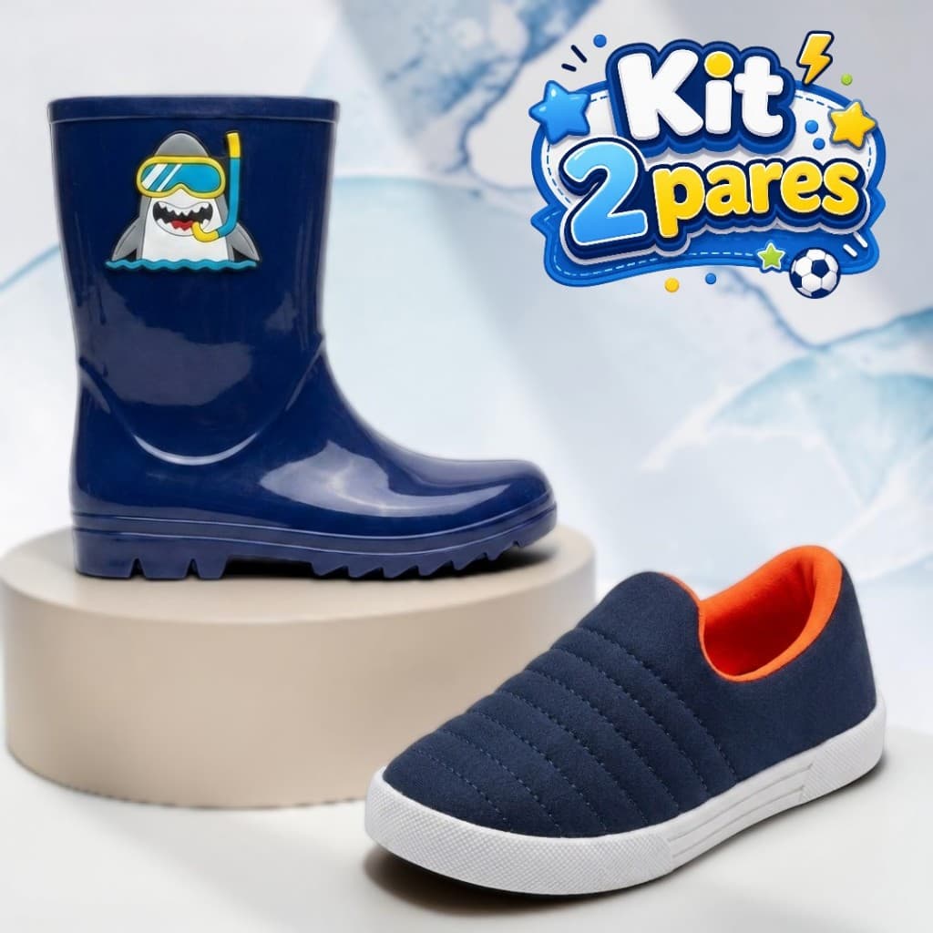 Kit 2 Pares Galocha Cano Alto e Calce Fácil Infantil Menino Divertida e Confortável