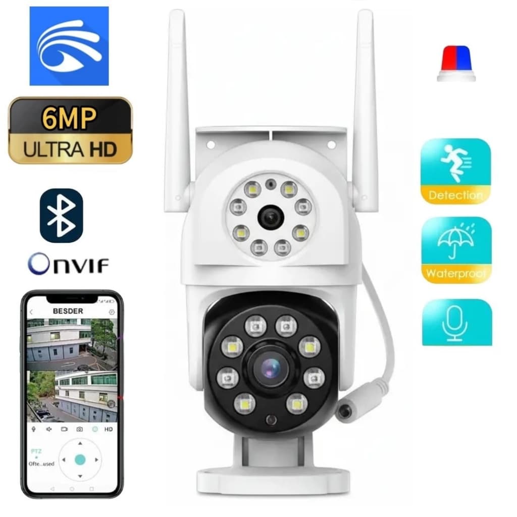 Câmera de Segurança Externa com Visão Noturna Prova D'Água IP66 Sensor de movimento Rotação 360º Wifi