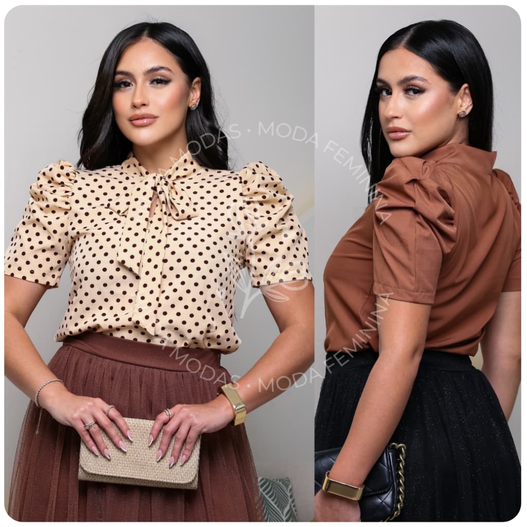 Blusa Feminina Social Manga Curta Bufante Princesa com Gravata laço lacinho Moda evangélica