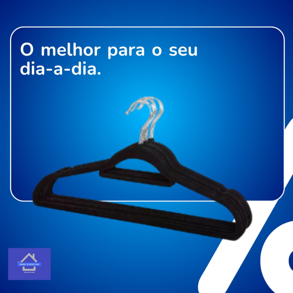 Kit 10 Cabides Infantis de Veludo Preto Antiderrapante Slim Organizador