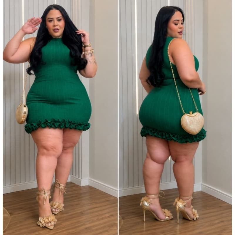 VESTIDO TUBINHO PLUS SIZE BABADO DUPLO do 44 ATÉ  O 54