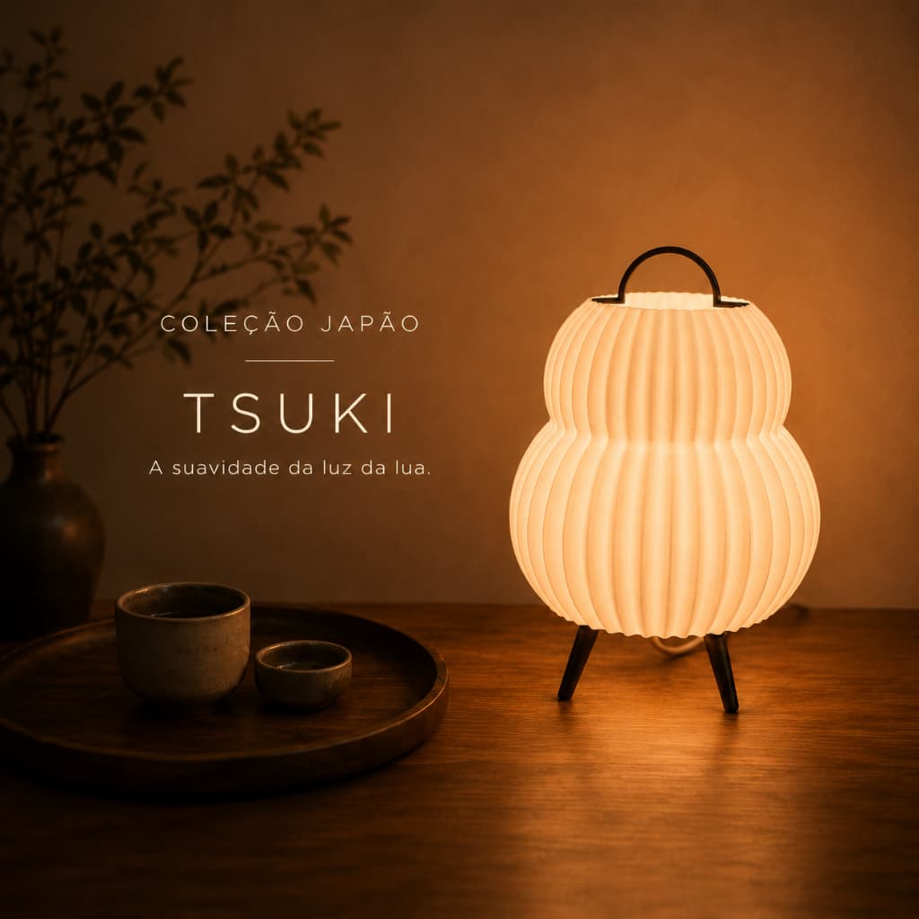 Luminária Japonesa Tsuki | Coleção Japão | Luz Quente Decorativa para Quarto e Sala