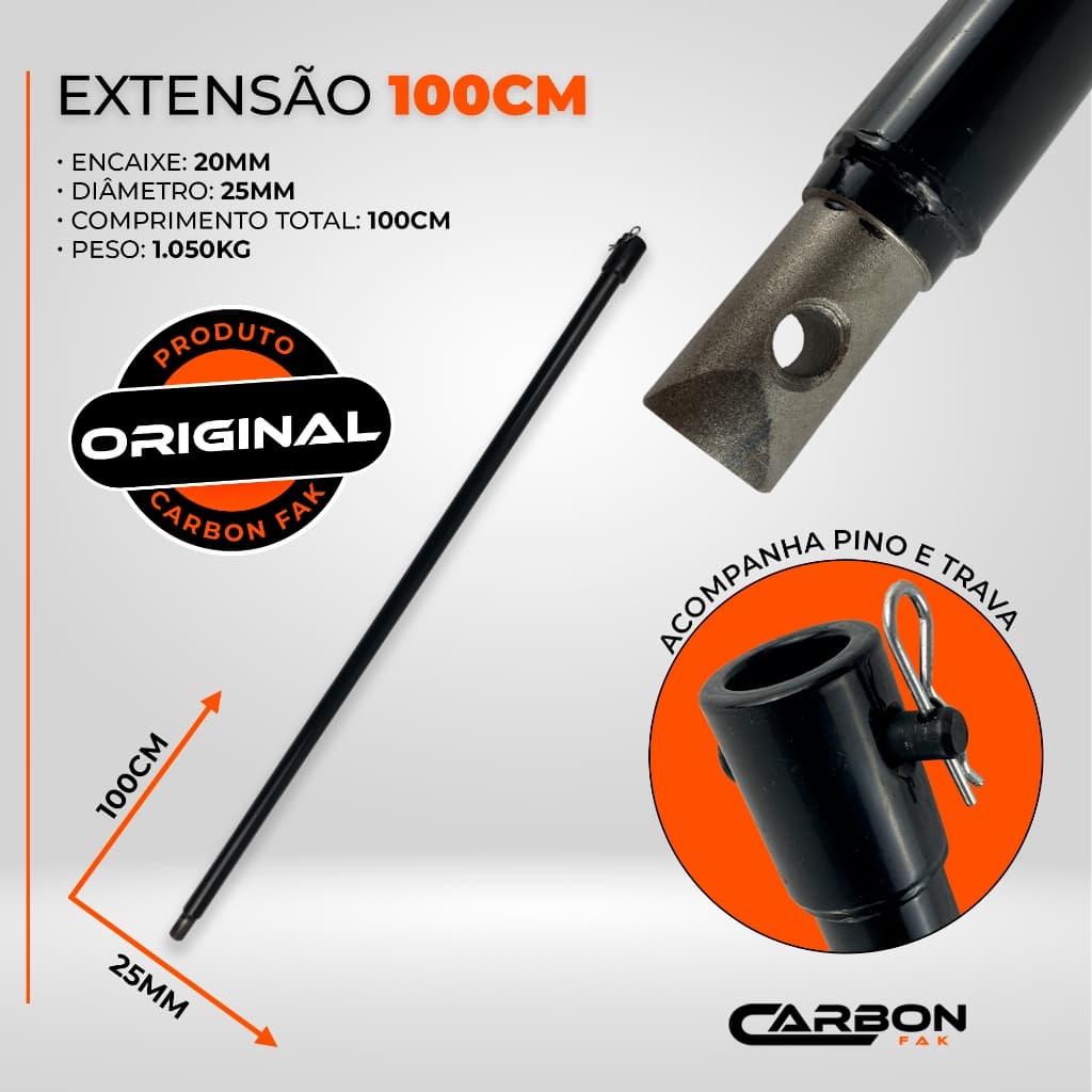 Extensão Extensor Prolongador 60cm ou 100cm 1m para Perfurador de Solo Carbon Fak
