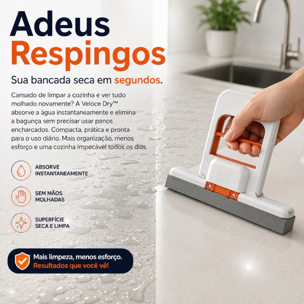Mini Mop Portátil Veloce Dry™ Ultra Absorvente Auto Torção para Pia Bancada Vidro Box Cozinha