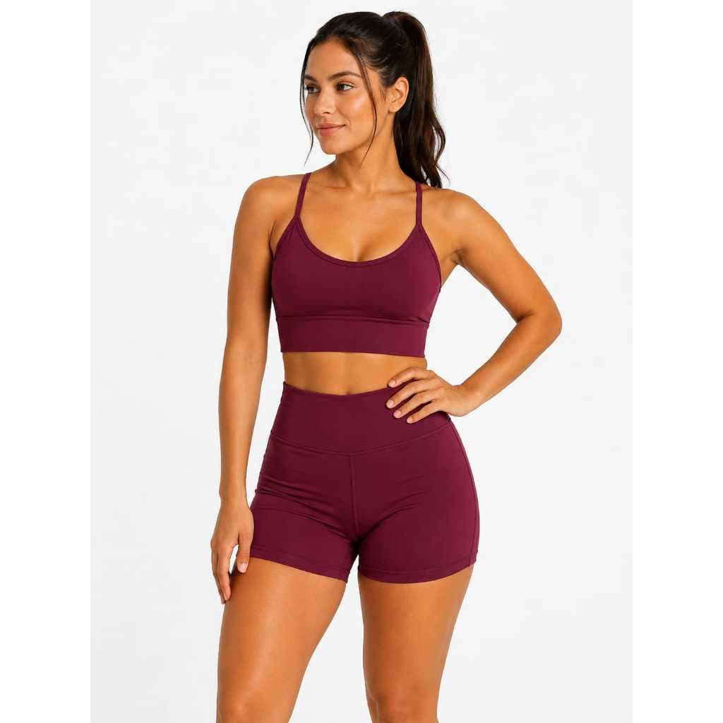 Conjunto Fitness Feminino Academia Short Meia Coxa Top Alcinha Com Bojo Premium