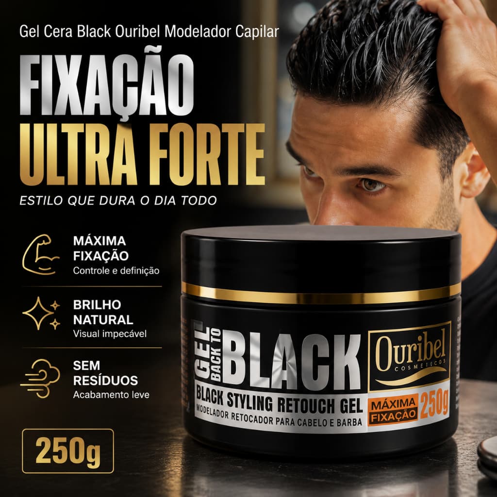 Gel Cera Black Ouribel Modelador Capilar Máxima Fixação 250g