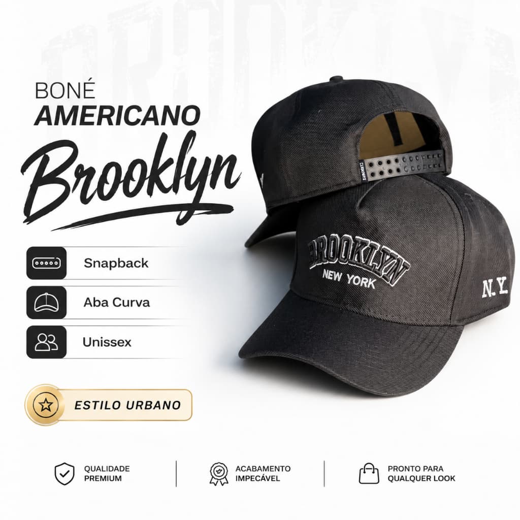 Boné BROOKLYN Americano Bordado Aba Curva SnapBack Masculino