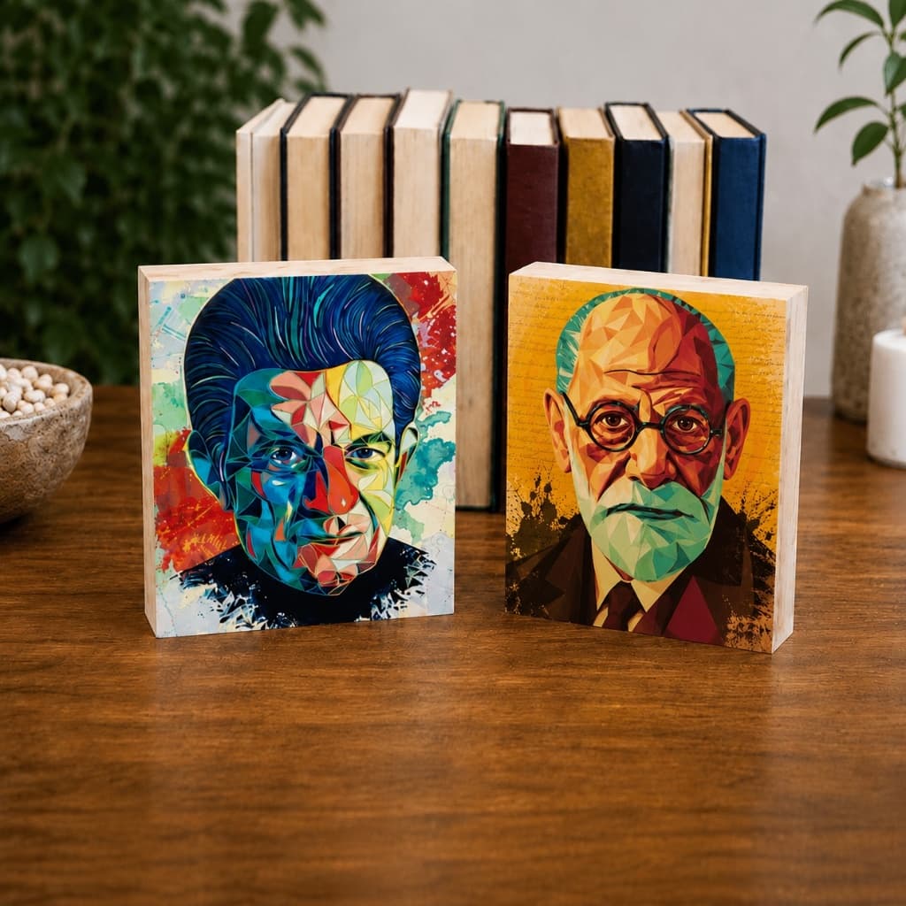 Kit 02 quadrinhos de mesa Psicanálise Psicologia Jacques Lacan e Sigmund Freud MDF 10x8 cm Tipo 01