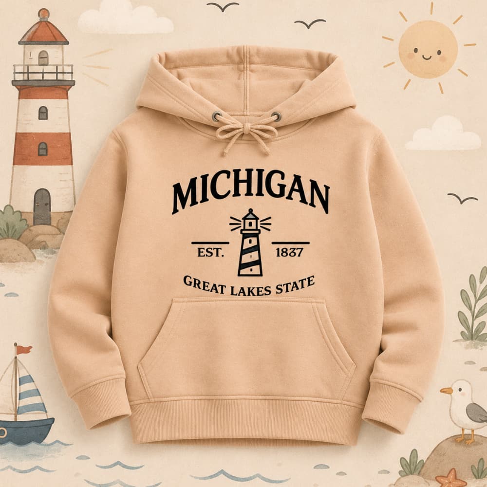 Moletom Agasalho Infantil Michigan Farol Navios com Capuz e Bolso Canguru Inverno Algodão