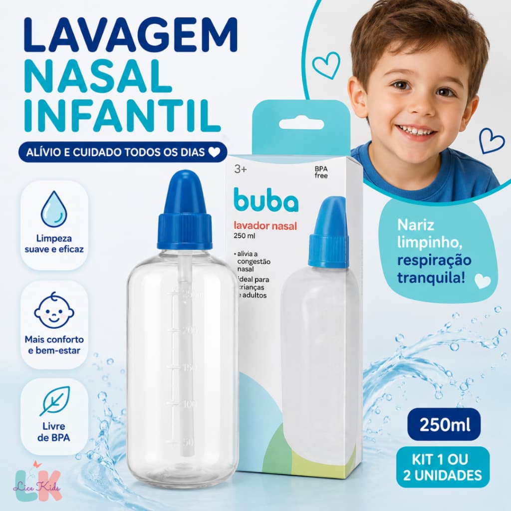 Lavador Nasal Buba Adulto e Infantil 250ml Alívio Congestão e Sinusite