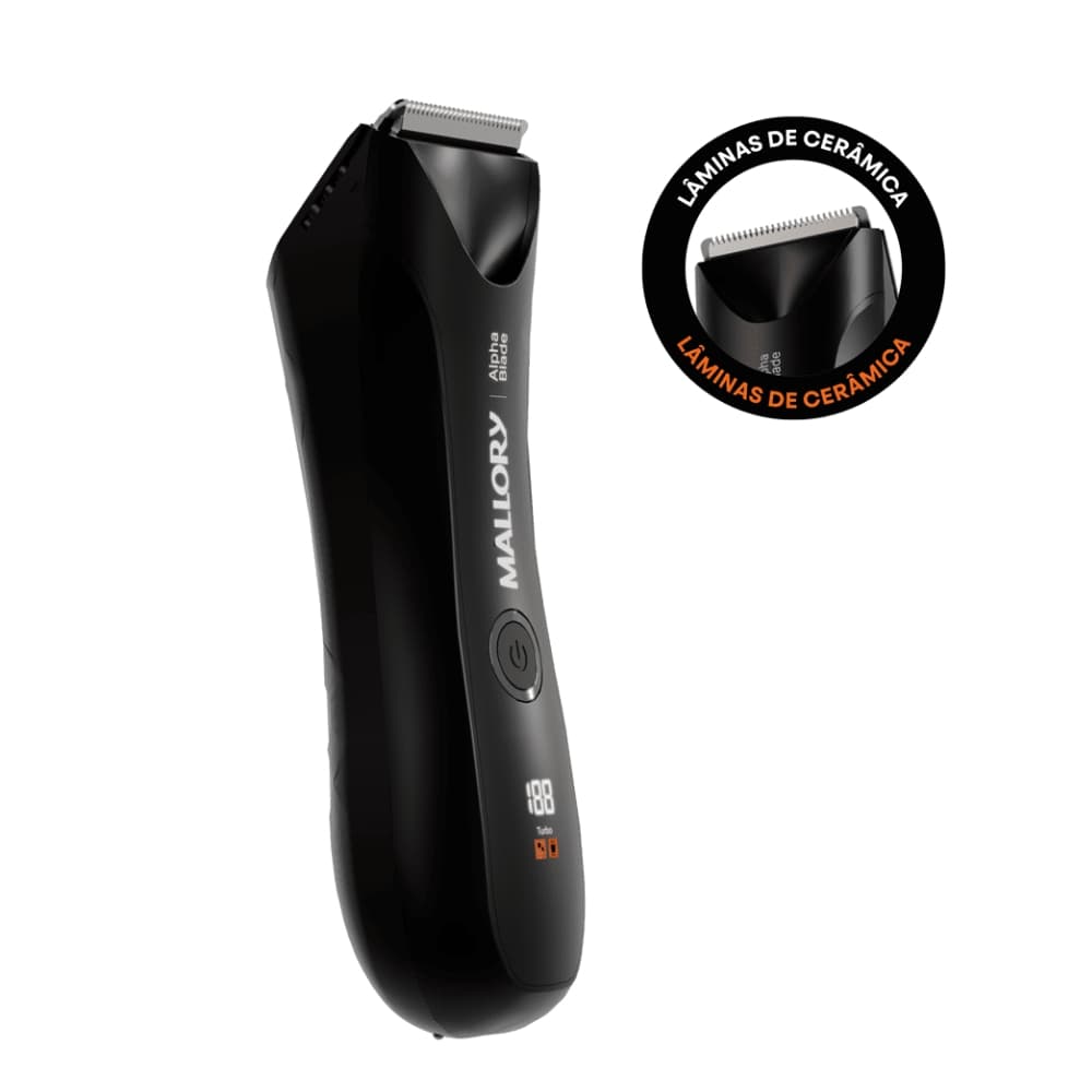 Aparador de Pelos Mallory Alpha Blade 3 em 1 Sem Fio, Lâmina Cerâmica, USB-C, Áreas Íntimas Bivolt