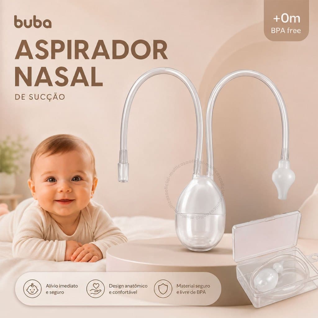 Aspirador Sugador Nasal Buba Bebê De Sucção Com Estojo Limpeza Meleca e Catarro Higiene Alivio
