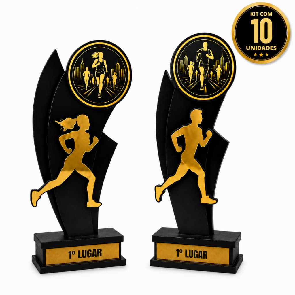 Kit 6 Troféus MDF E Acrílico Corrida Masculino Feminino Personalizado