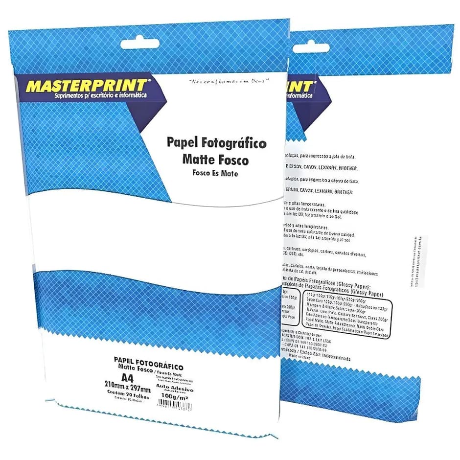 100 Folhas Papel Fotográfico ADESIVO Matte Fosco Sem brilho A4 108g Masterprint Premium