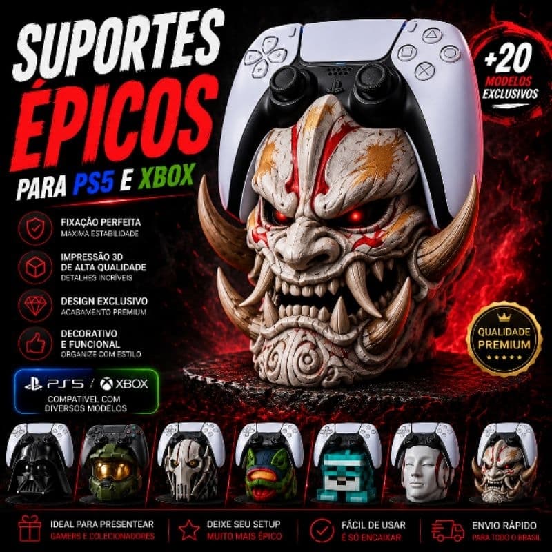 Suporte Controle Épicos para PS5 e Xbox Game |Holder Base Display DualSense Decoração Setup Geek Resistente Artesanal
