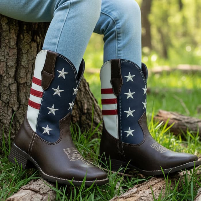 Bota Texana Infantil Couro Legítimo Unissex Bordada Estados Unidos 2026