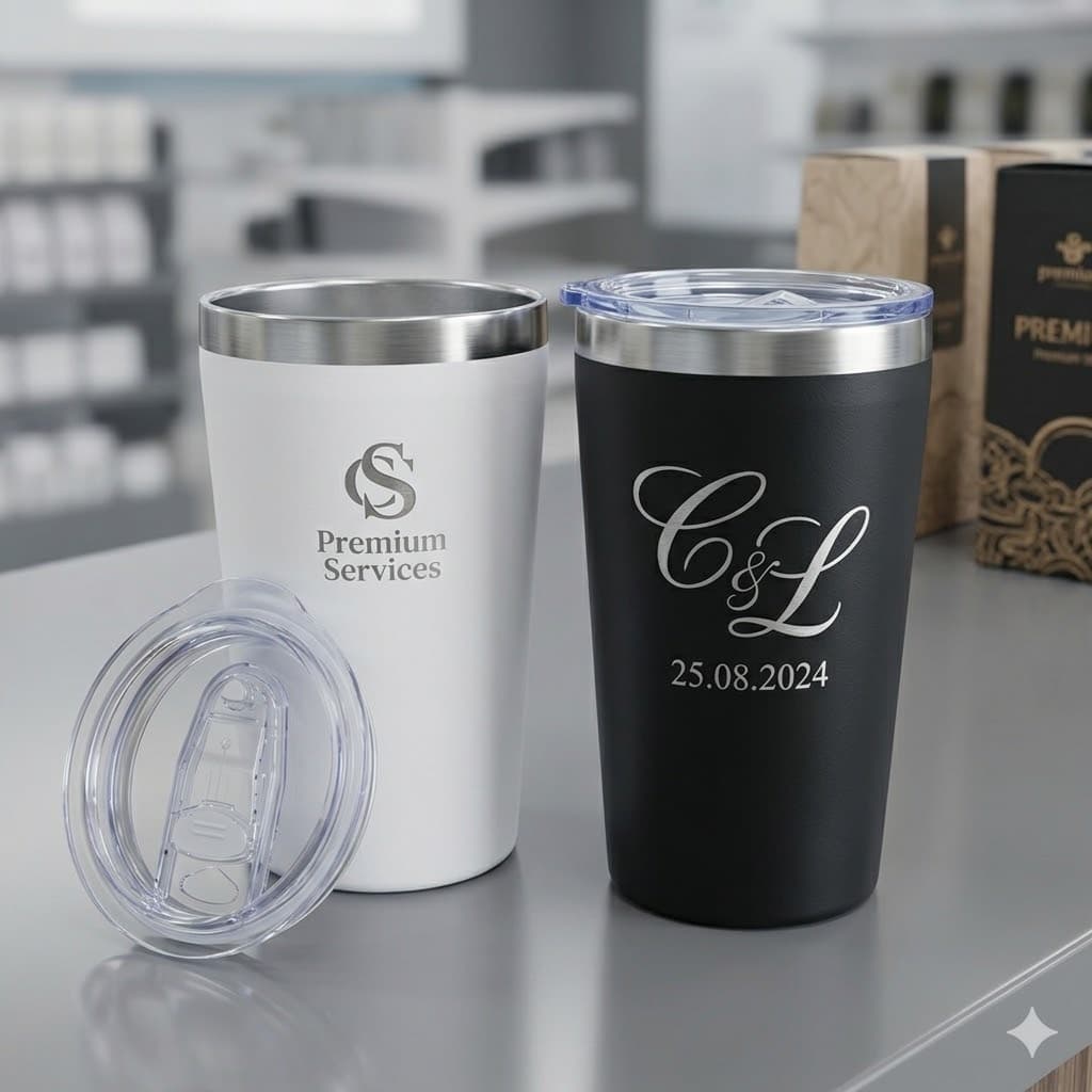 Copo Térmico 360ml Personalizado a Laser com Tampa Inox Bebidas Quentes e Geladas