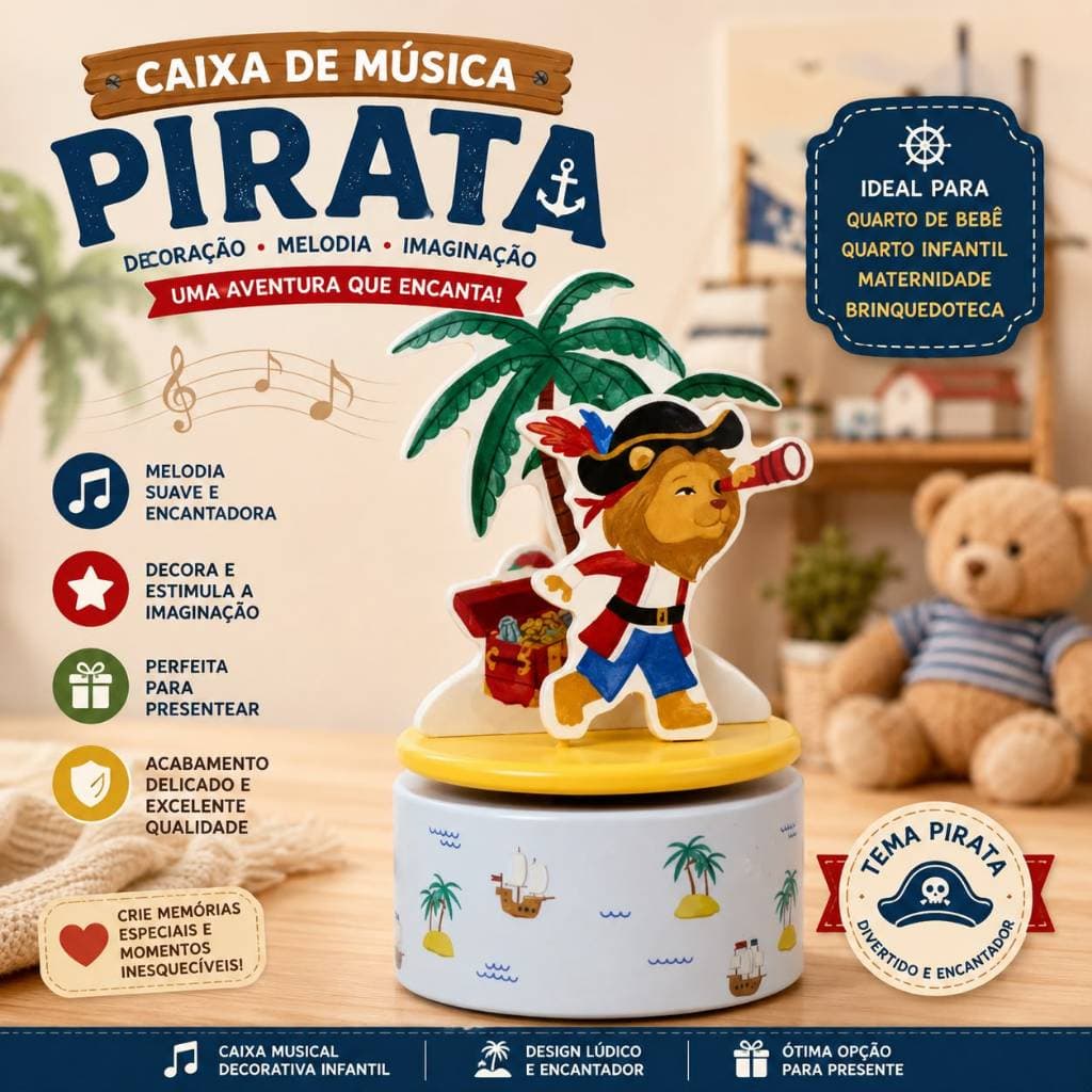 Caixa De Música Pirata Infantil Musical Decorativa Madeira
