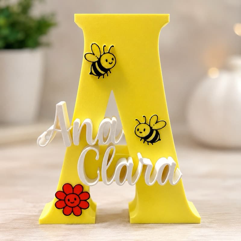 Letra Inicial Personalizada 3D com Nome | PLA Premium 25cm | Decoração Infantil Porta Maternidade