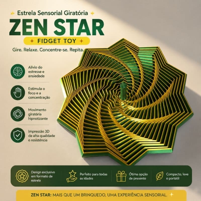 Estrela Sensorial Giratória Zen Star Fidget Toy | Brinquedo Sensorial Antiestresse, Foco e Relaxamento