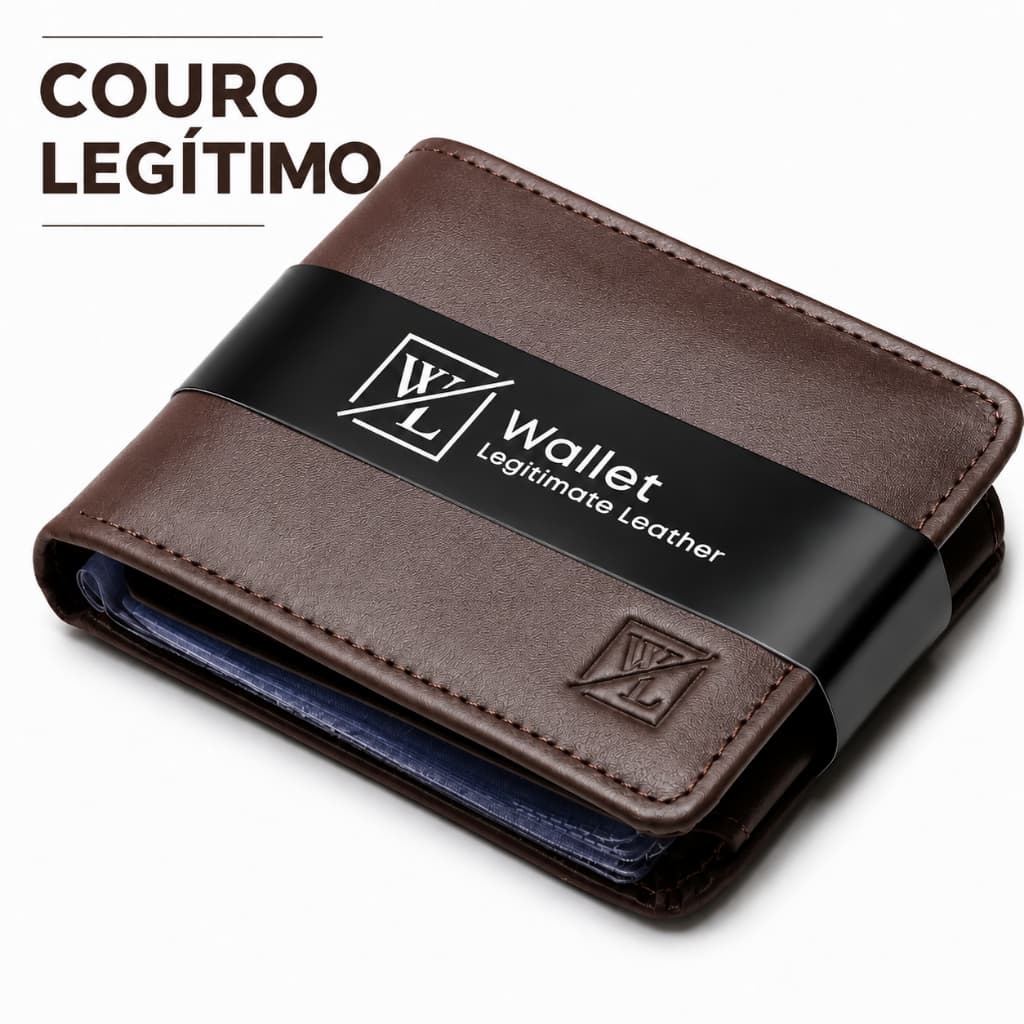 Carteira Masculina Couro Legítimo Porta Cartao Documentos Grande Botão Embutido Elegante Estilosa