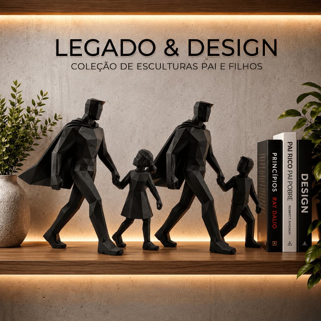 Escultura Pai e Filhos Decorativa Minimalista Moderna Presente Família e Legado.