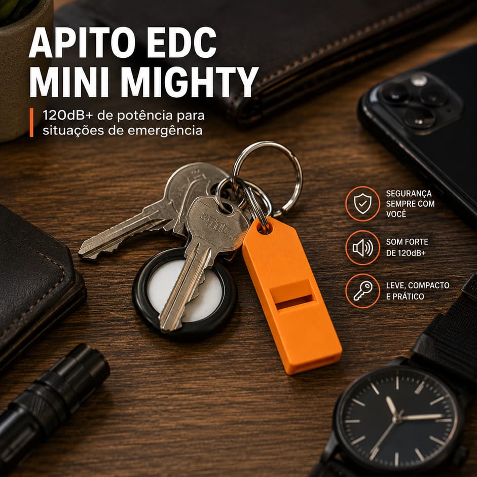 Chaveiro Segurança Apito Guardian de Bolso Alto 120dB | Chaveiro EDC - Segurança