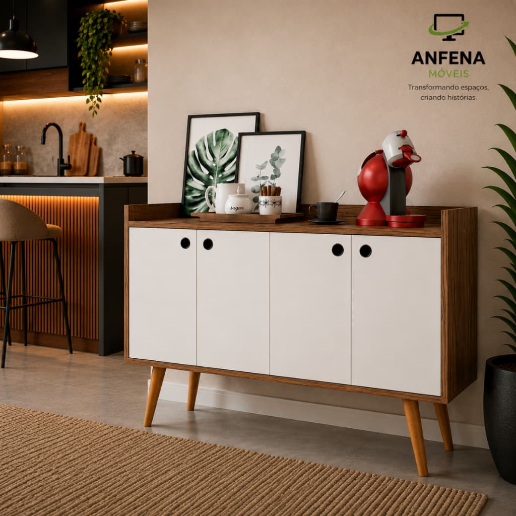 Aparador Buffet Retrô 4 ou 2 Portas Cantinho do Café Organizador para Cozinha Sala Pés Palito Cores
