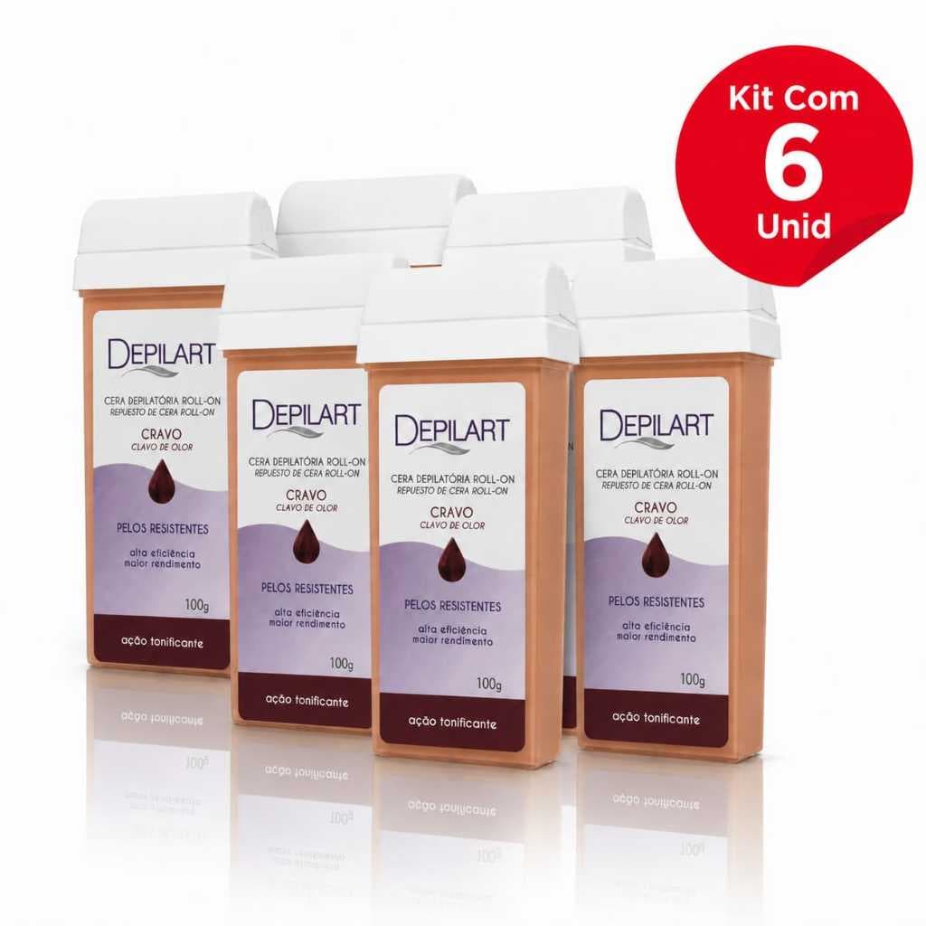 Kit 6un Cera Roll-on Depilart Cravo 100g – Depilação Fácil, Rápida e Eficiente
