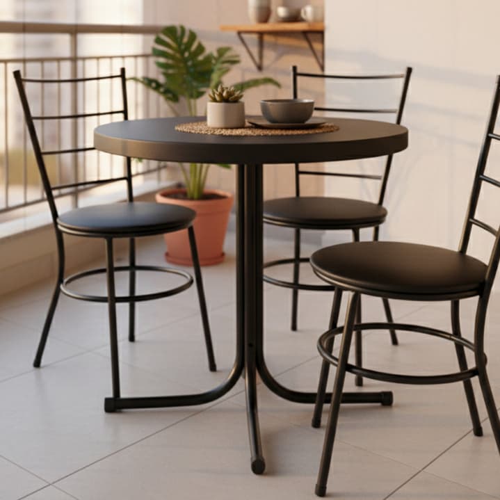 Mesa Base Em Aço Com Tampo Redondo 60cm Para Apartamento Buffet Bar E Praia