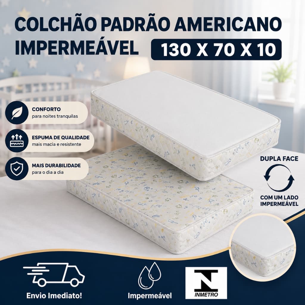 Colchão Berço 130x70 Padrão Americano D18 Baby Premium Macia Impermeável - Envio Imediato