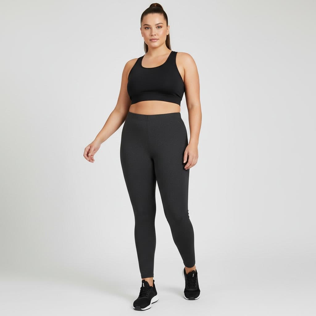 Calça Legging Plus Size Feminina Cinza Escuro Cintura Alta Academia Fitness Confortável Básica Modeladora