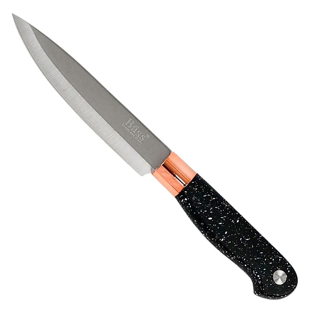 Faca Inox Profissional Cozinha N6 Polegadas Cabo Preto Plastico Detalhada