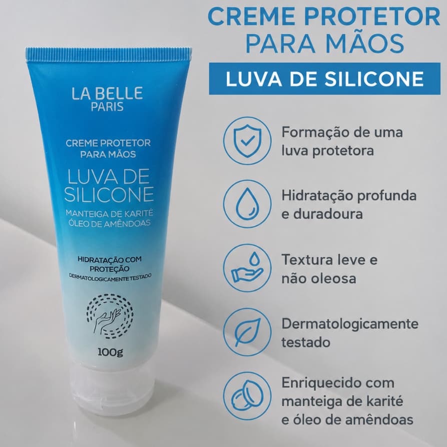 Creme Protetor para Mãos La Belle Paris Luva de Silicone e Manteiga de Karité e Óleo de Amêndoas