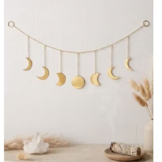 Móbile Fases da Lua Horizontal - Enfeite de Parede para Sala e Quarto Decoração Boho Chic