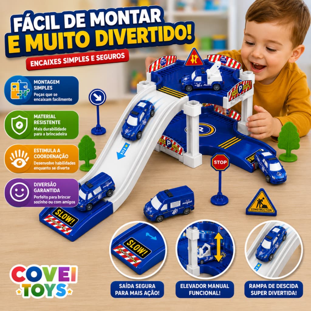 Pista De Carrinhos Construção Circuito 22 Peças Com Garagem Rampa E 1 Carrinho Brinquedo Infantil