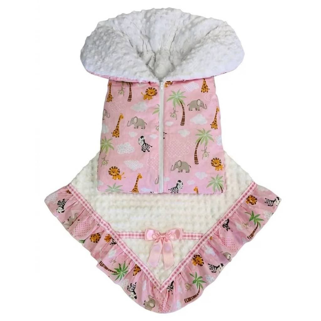 Kit saco de dormir Bebê Forrado mais  manta Bebê pipoquinha babado estampado menino,menina,maternidade,frio