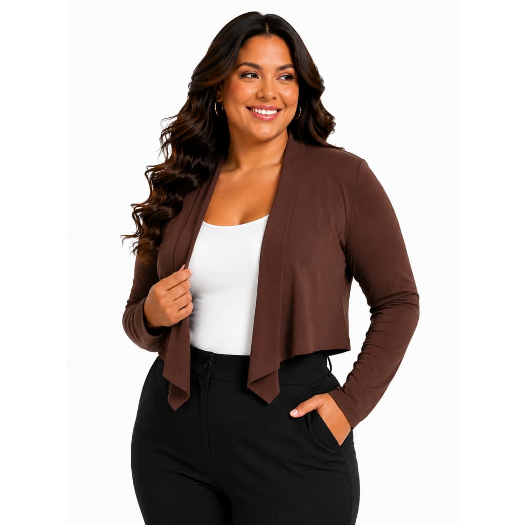 Casaquinho Feminino Plus Size Bolero Cardigan Cropped Manga Longa Leve Elegante