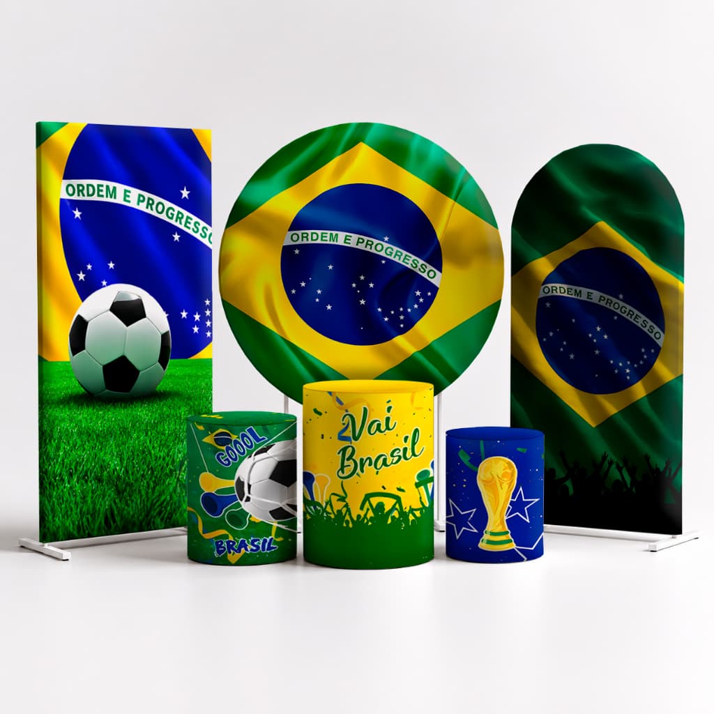 Painel de Festa Copa do Mundo Brasil + Capa Trio Cilindros Futebol